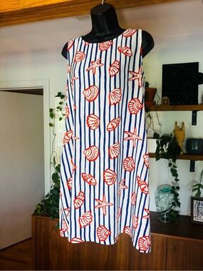 Compania Fantastica Nautical Shell Stripe Dress L - 100% Viscose with Pockets